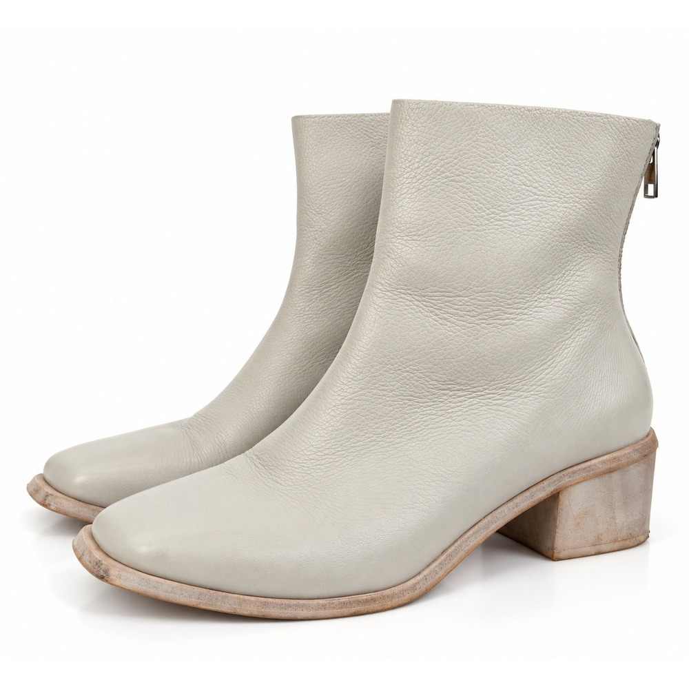 Wal & Pai Runyon Leather Back Zip Block Heel Ankle Boots Square Toe Brazil 39